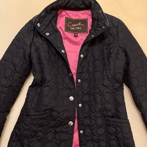 Women’s Coach Quilted Black Puffy Button Winter Coat